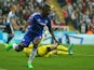 Chelsea's Brazilian midfielder Ramires celebrates after Willian's freekick goes straight into the net for Chelsea's second goal during the English Premier League football match between Newcastle United and Chelsea at St James' Park in Newcastle-upon-Tyne,