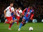 Palace's Wilfried Zaha looks to break clear during the Capital One Cup Third Round match between Crystal Palace and Charlton Athletic at Selhurst Park on September 23, 2015