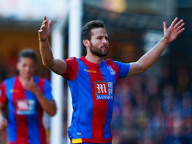 Yohan Cabaye of Crystal Palace celebrates as he scores their first goal from a penalty during the Barclays Premier League match between Watford and Crystal Palace at Vicarage Road on September 27, 2015