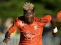 Lorient's Gabonese midfielder Didier Ndong runs with the ball during the friendly football match between Nantes (FCN) and Lorient (FCL) on July 22, 2015 at the Moreau-Desfarges stadium in La Baule-Escoublac, western France.