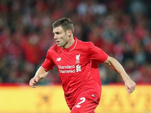 James Milner of Liverpool FC looks to pass the ball during the international friendly match between Adelaide United and Liverpool FC at Adelaide Oval on July 20, 2015
