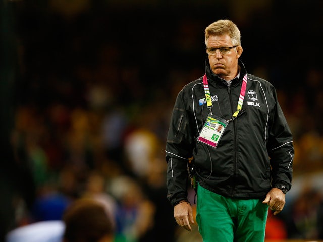 John McKee, Head Coach of Fiji looks on prior to the 2015 Rugby World Cup Pool A match between Australia and Fiji at the Millennium Stadium on September 23, 2015