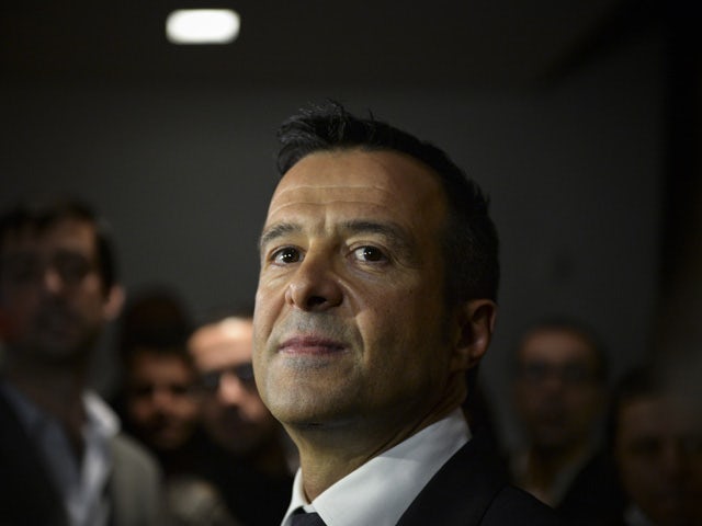 Portuguese football manager Jorge Mendes stands in front of the press during the release of the book 'The Special Agent' written by Miguel Cuesta and Jonathan Sanchez in Lisbon on February 2, 2015