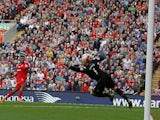 Liverpool's English striker Daniel Sturridge (2nd L) scores his team's second goal during the English Premier League football match between Liverpool and Aston Villa at the Anfield stadium in Liverpool, north-west England, on September 26, 2015. 