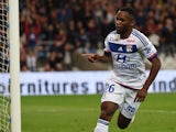 Lyon's French forward Aldo Kalulu reacts after scoring during the French L1 football match between Olympique Lyonnais against Sporting Club de Bastia on September 23, 2015
