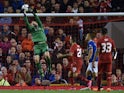 Carlisle United's English goalkeeper Mark Gillespie (L) claims the ball during the English League Cup third round football match between Liverpool and Carlisle United at Anfield in Liverpool, north west England on September 23, 2015