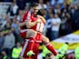 Middlesbrough's Stewart Downing celebrates with Middlesbrough's Christian Stuani after the opening goal during the Sky Bet Championship match between Middlesbrough and Leeds United at the Riverside on September 27, 2015