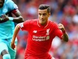 Philippe Coutinho of Liverpool in action during the Barclays Premier League match between Liverpool and West Ham United at Anfield on August 29, 2015