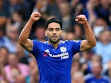 Radamel Falcao of Chelsea celebrates scoring his team's first goal during the Barclays Premier League match between Chelsea and Crystal Palace at Stamford Bridge on August 29, 2015