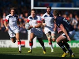Seamus Kelly of the United States makes a break during the 2015 Rugby World Cup Pool B match between Scotland and USA at Elland Road on September 27, 2015