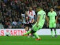 Sergio Aguero of Manchester City scores the opening goal from the penalty spot during the Capital One Cup third round match between Sunderland and Manchester City at Stadium of Light on September 22, 2015 in Sunderland, England.