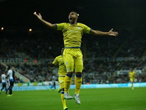Lewis McGugan of Sheffield Wednesday celebrates scoring during the Capital One Cup Third Round match between Newcastle United and Sheffield Wednesday at St James Park on September 23, 2015