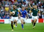 JP Pietersen of South Africa breaks clear to score the opening try during the 2015 Rugby World Cup Pool B match between South Africa and Samoa at Villa Park on September 26, 2015 in Birmingham, United Kingdom.