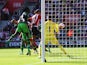 Virgil van Dijk of Southampton scores his team's first goal during the Barclays Premier League match between Southampton and Swansea City at St Mary's Stadium on September 26, 2015
