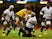 Talemaitoga Tuapati of Fiji is stopped by Adam Ashley-Cooper (L) and Kurtley Beale of Australia during the 2015 Rugby World Cup Pool A match between Australia and Fiji at the Millennium Stadium on September 23, 2015