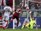 Maxi Lopez of Torino scores the opening goal during the Serie A match between Torino FC and US Citta di Palermo at Stadio Olimpico di Torino on September 27, 2015