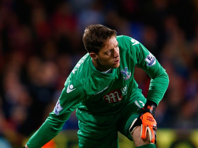 Wayne Hennessey, goalkeeper of Crystal Palace throws the ball out during the Capital One Cup second round match between Crystal Palace and Shrewsbury Town at Selhurst Park on August 25, 2015