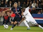 Paris Saint-Germain's Swedish forward Zlatan Ibrahimovic (L) vies with Guingamp's Senegalese midfielder Moustapha Diallo during the French L1 football match between Paris Saint-Germain (PSG) and EA Guingamp on September 22, 2015 at the Parc des Princes st