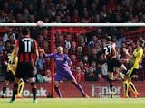 Glenn Murray (2nd R) of Bournemouth scores his team's first goal during the Barclays Premier League match between A.F.C. Bournemouth and Watford at Vitality Stadium on October 3, 2015