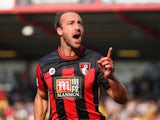 Glenn Murray of Bournemouth celebrates scoring his team's first goal during the Barclays Premier League match between A.F.C. Bournemouth and Watford at Vitality Stadium on October 3, 2015