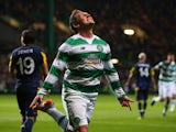 Kris Commons of Celtic celebrates after he scores during the UEFA Europa League match between Celtic FC and Fenerbahce SK at Celtic Park on October 01, 2015