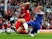 Xabi Alonso of Liverpool tackles but can't stop Damien Duff of Chelsea scoring a goal during the Barclays Premiership match between Liverpool and Chelsea at Anfield on October 2, 2005