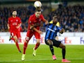 Midtjylland's defender Filip Novak (L) vies for the ball with Club's Abdoulay Diaby during the UEFA Europa League group D football match between Club Brugge KV and FC Midtjylland on October 1, 2015