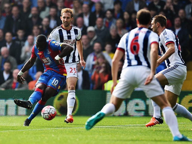 Yannick Bolasie of Crystal Palace shoots at goal during the Barclays Premier League match between Crystal Palace and West Bromwich Albion at Selhurst Park on October 3, 2015