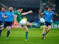 Jonathan Sexton of Ireland kicks the ball during the 2015 Rugby World Cup Pool D match between Ireland and Italy at the Olympic Stadium on October 4, 2015