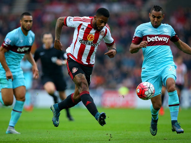 Jeremain Lens of Sunderland scores his team's second goal during the Barclays Premier League match between Sunderland and West Ham United at the Stadium of Light in Sunderland on October 3, 2015