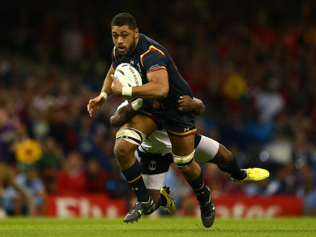 Taulupe Faletau of Wales attempts to break through during the 2015 Rugby World Cup Pool A match between Wales and Fiji at the Millennium Stadium on October 1, 2015
