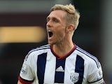 Darren Fletcher of West Bromwich Albion celebrates his team's 1-0 win in the Barclays Premier League match between Aston Villa and West Bromwich Albion at Villa Park on September 19, 2015 in Birmingham, United Kingdom