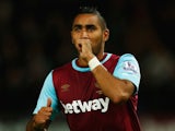 Dimitri Payet of West Ham United celebrates scoring his second goal during the Barclays Premier League match between West Ham United and Newcastle United at the Boleyn Ground on September 14, 2015 in London, United Kingdom. 