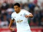 Jefferson Montero of Swansea in action during the Barclays Premier League match between Swansea City and Tottenham Hotspur at Liberty Stadium on October 4, 2015