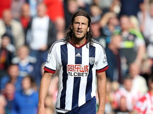 Jonas Olsson of West Bromwich Albion during the Barclays Premier League match between Stoke City and West Bromwich Albion at Britannia Stadium on August 29, 2015