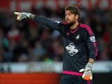 Swansea goalkeeper Kristoffer Nordfeldt in action during the Capital One Cup Second Round match between Swansea City and York City at Liberty Stadium on August 25, 2015