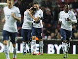 France's forward Olivier Giroud (2nd R) celebrates scoring his side's 2nd goal with team mate France's forward Anthony Martial (2nd L) during a friendly international football match between Denmark and the hosts of the Euro 2016 France at Parken arena in 