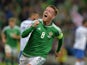 Steve Davis of Northern Ireland celebrates after scoring his side's third goal against Greece during the UEFA EURO 2016 qualifier between Northern Ireland and Greece at Windsor Park on October 8, 2015 in Belfast, Northern Ireland. 