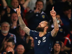 Steven Fletcher of Scotland celebrates scoring their second goal during the UEFA EURO 2016 qualifier between Scotland and Poland at Hampden Park on October 08, 2015 in Glasgow, Scotland.