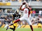 Larry Fitzgerald #11 of the Arizona Cardinals catches a pass in front of William Gay #22 of the Pittsburgh Steelers during the 1st quarter of the game at Heinz Field on October 18, 2015