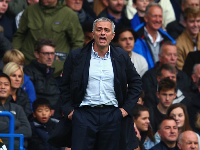Jose Mourinho Manager of Chelsea looks on during the Barclays Premier League match between Chelsea and Aston Villa at Stamford Bridge on October 17, 2015