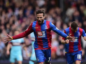 Yohan Cabaye of Crystal Palace celebrates scoring his team's first goal from the penalty spot during the Barclays Premier League match between Crystal Palace and West Ham United at Selhurst Park on October 17, 2015
