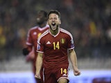 Belgium's forward Dries Mertens celebrates after scoring during the Euro 2016 qualifying football match between Belgium and Israel at the King Baudouin Stadium in Brussels on October 13, 2015