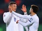 Ross Barkley of England (8) celebrates with Adam Lallana as he scores their first goal during the UEFA EURO 2016 qualifying Group E match between Lithuania and England at LFF Stadionas on October 12, 2015