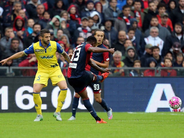 Serge Gakpe' of Genoa CFC scores a goal during the Serie A match between Genoa CFC and AC Chievo Verona at Stadio Luigi Ferraris on October 18, 2015 in Genoa, Italy.