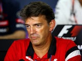 Graeme Lowdon, CEO of Manor Marussia looks on during a press conference after practice for the Formula One Grand Prix of Hungary at Hungaroring on July 24, 2015