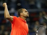Jo-Wilfried Tsonga of France celebrates after winning the match against Rafael Nadal of Spain during the men's singles semifinal match on day 7 of Shanghai Rolex Masters at Qi Zhong Tennis Centre on October 17, 2015
