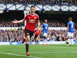 Ander Herrera of Manchester United celebrates scoring his team's second goal during the Barclays Premier League match between Everton and Manchester United at Goodison Park on October 17, 2015