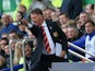 Louis van Gaal manager of Manchester United argues with the fourth official during the Barclays Premier League match between Everton and Manchester United at Goodison Park on October 17, 2015