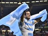 Argentina's prop Marcos Ayerza celebrates after winning a quarter final match of the 2015 Rugby World Cup between Ireland and Argentina at the Millennium Stadium in Cardiff, south Wales, on October 18, 2015.